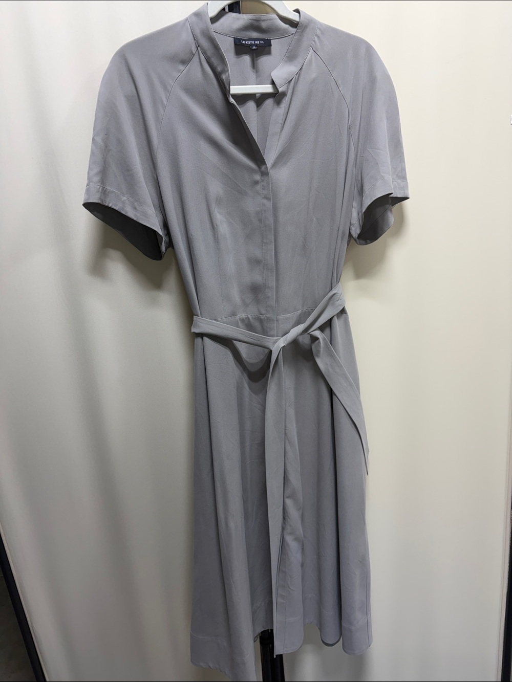 Lafayette 148 New York Light Gray Tie-Waist Midi Dress